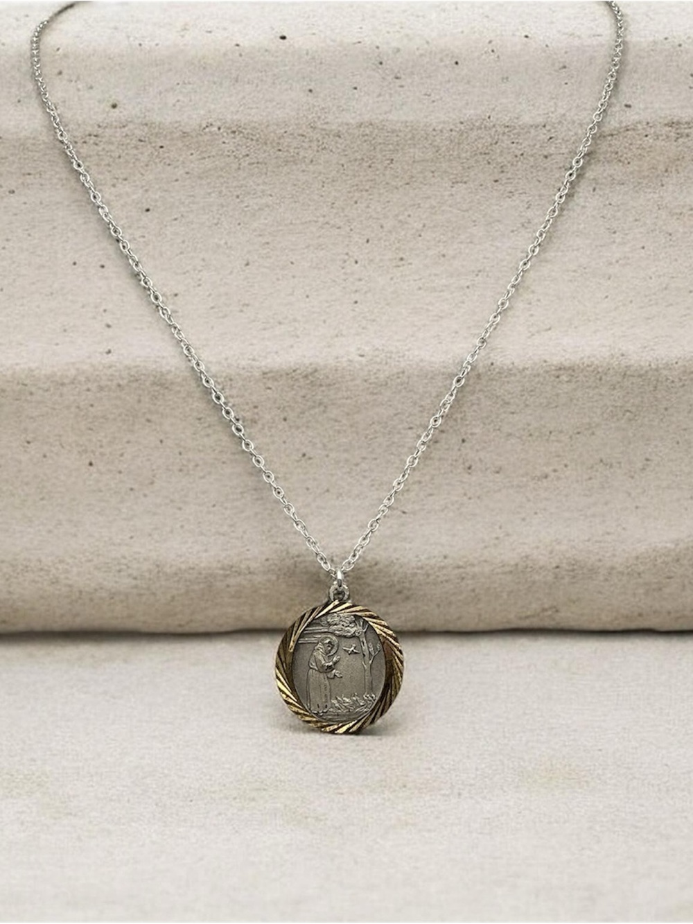 Vintage Mary Pendant Necklace - New Chain